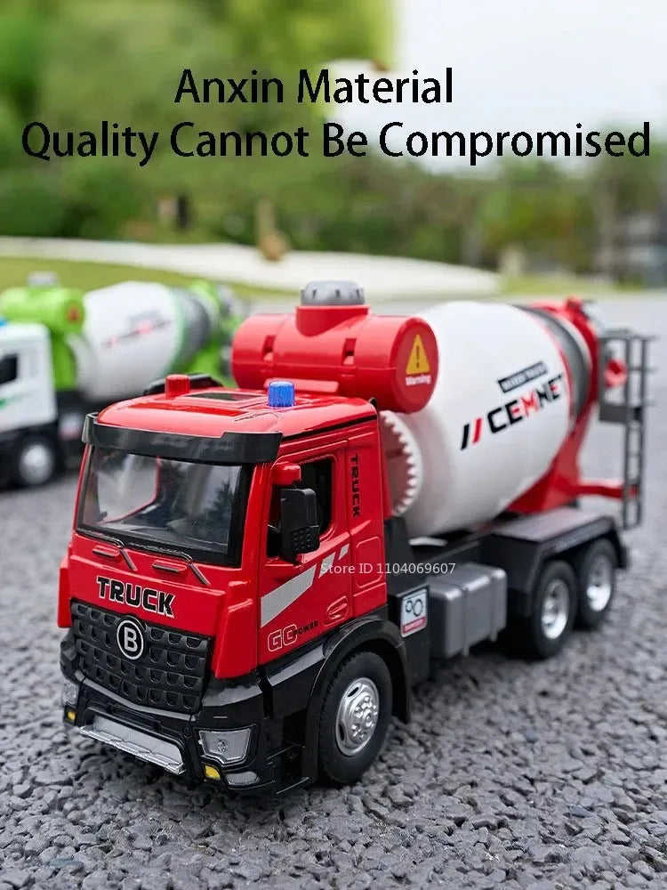1:24 Pneumatic Garbage Car Electric Mixer Truck Toy Model Alloy Diecast Sound Light Engineering Vehicle Desktop Ornaments