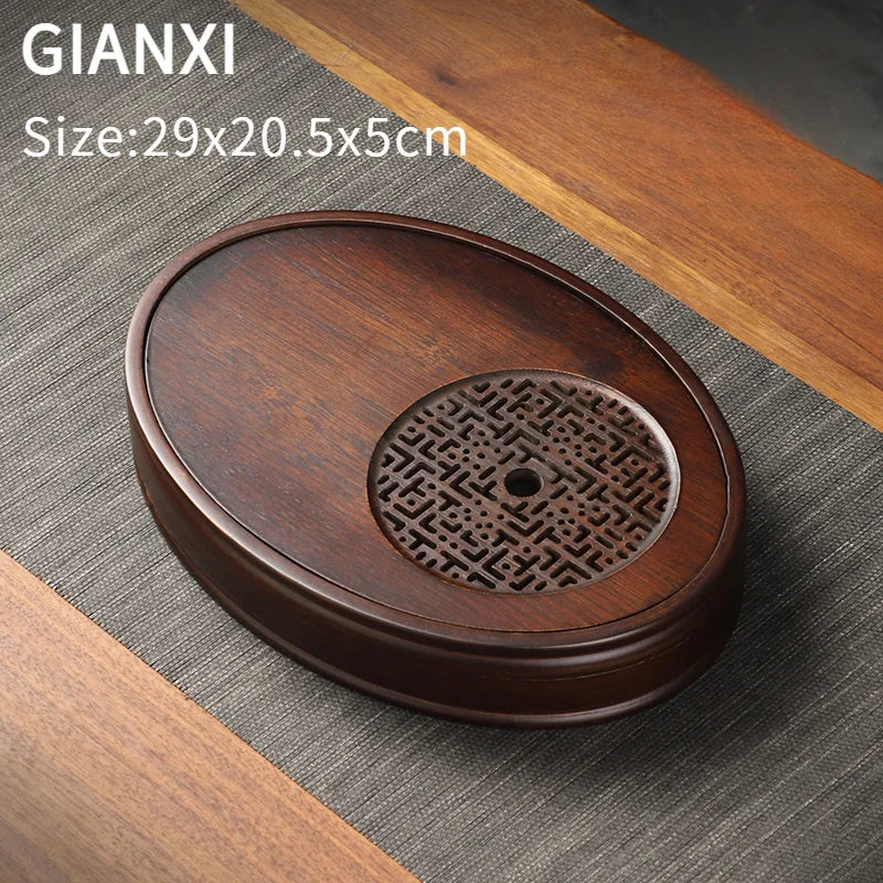 Chinese Tea Ceremony Culture Oval Tea Tray Natural Bamboo Hollow Drainage Storage Tea Tray Home Solid Wood Storage Tray