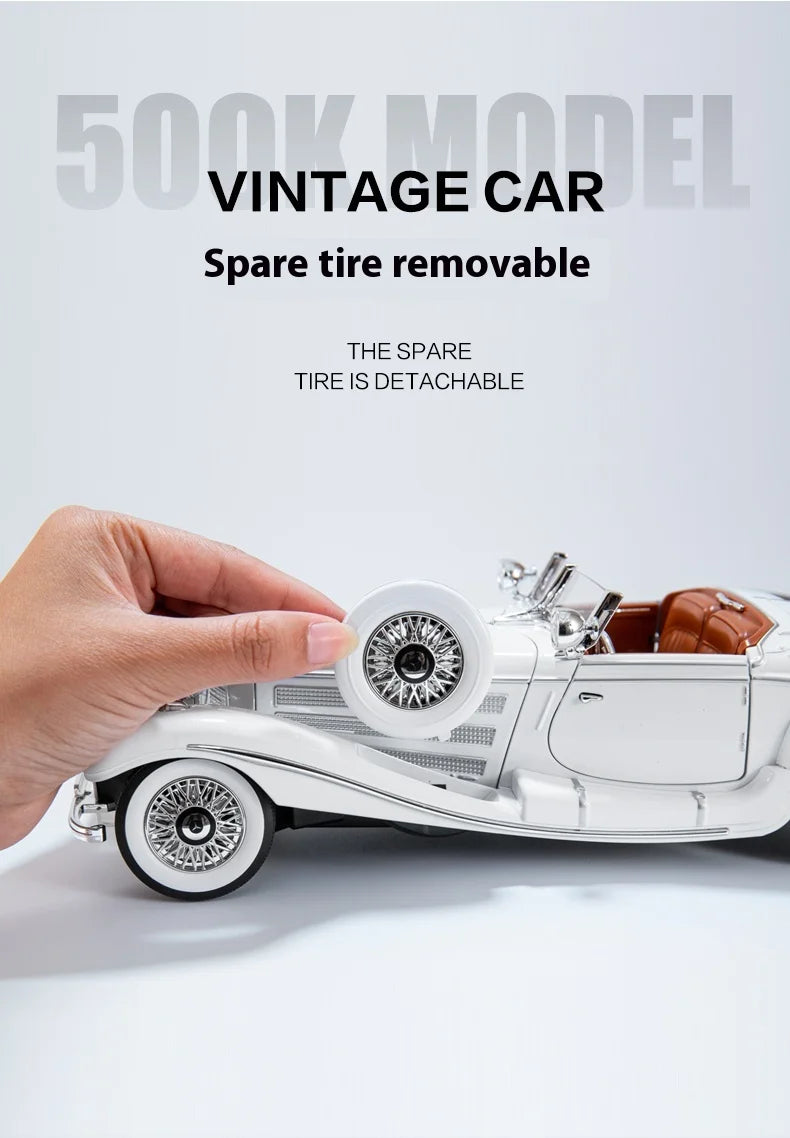 Diecast 1/18 1936 500K Classic Car Alloy Metal Model Sound And Light Toy Collect Display Ornament