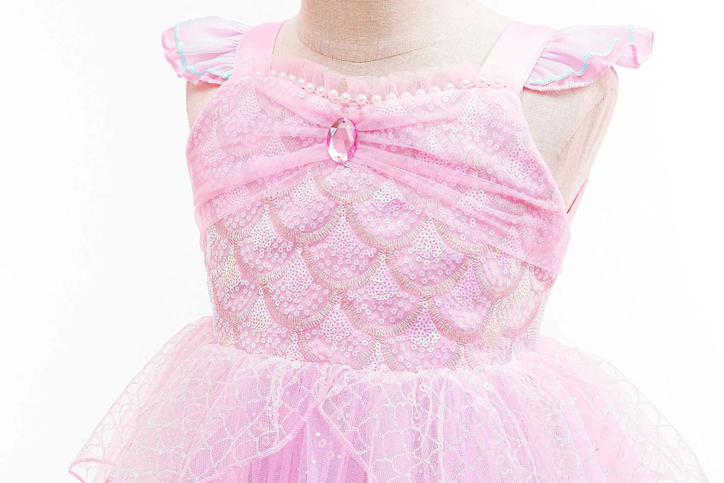 Sparkle Mermaid Princess Dress with Flutter Sleeves Sequin Tulle Party Costume