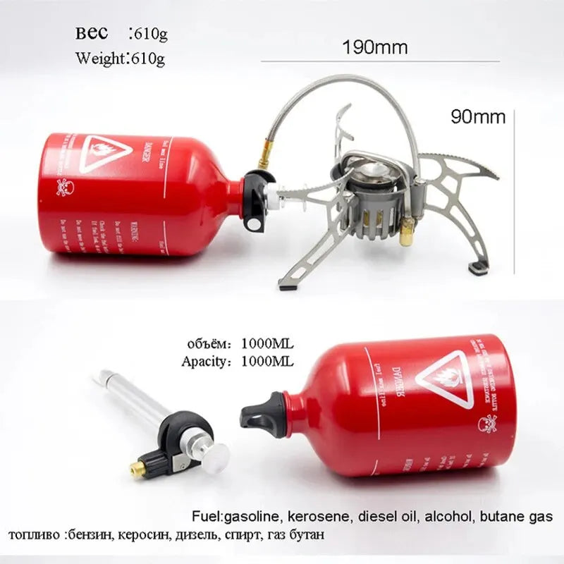 APG Portable Camping Stove Oil/Gas Multi-Use Gasoline Stove 1000ml Picnic Cooker With Windshield Hiking Equipment