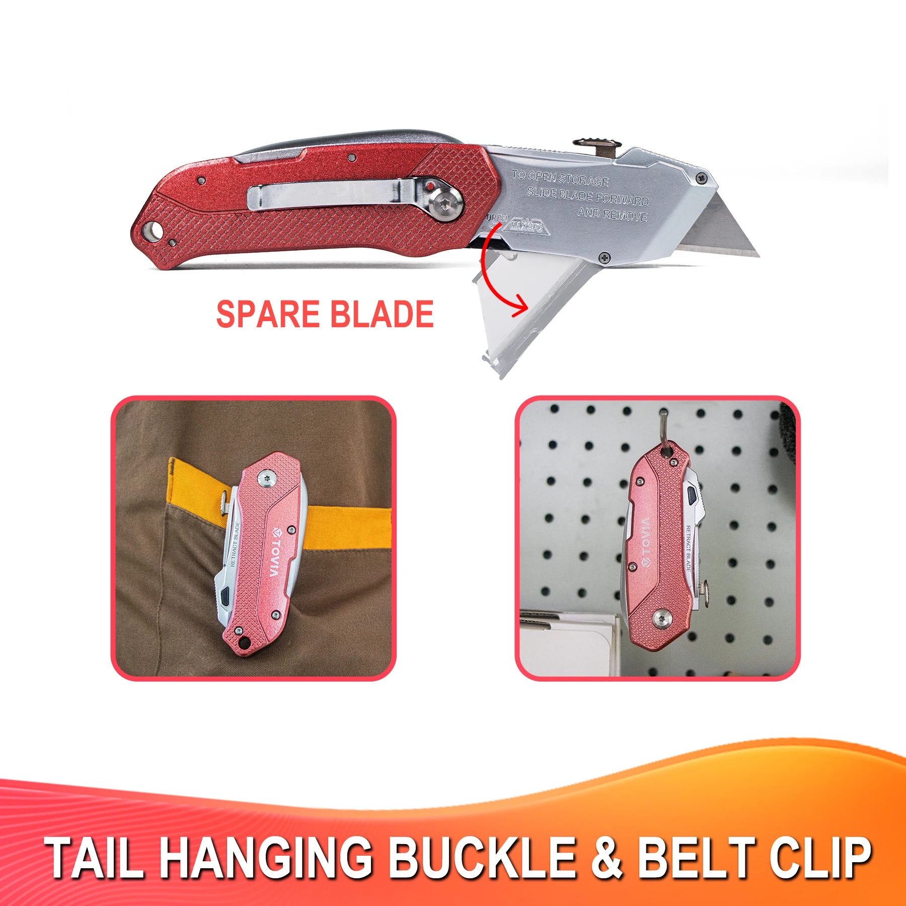 Folding Utility Knife Quick Change Box Cutter Blades, Extra 5 Blades Included, Box Knife for Cartons, Cardboard and Boxes