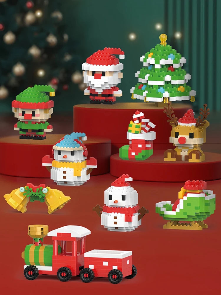 Knew Built Christmas Micro Mini Building Blocks Toys - Santa Claus, Christmas Tree, Reindeer, Snowman Elements - Perfect Gifts