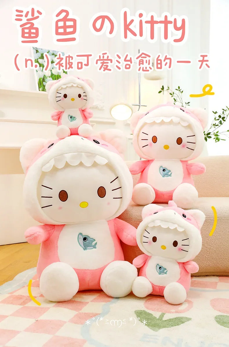 60cm Sanrio Shark Hello Kitty Cat Plush Toys Cartoon KT Cat Plushie Doll Soft Stuffed Anime Pillow Birthday Gifts for Kids Girls