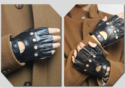 Mens Sheepskin Half Finger Gloves For Fitness Driving High Quality Genuine Leather Gloves Fingerless Brown Driver Sports Cycling