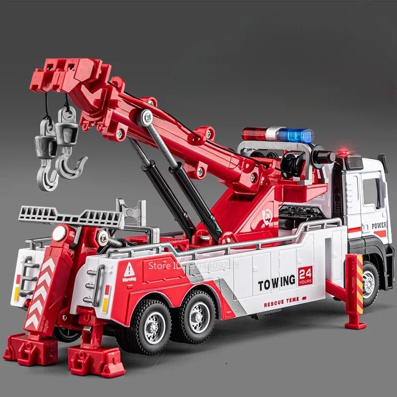 1:32 Double Hook Obstacle Clearing Car Garbage Truck Model Toy Metal Diecast Pull Back Engineering Vehicle Models Boys Gifts