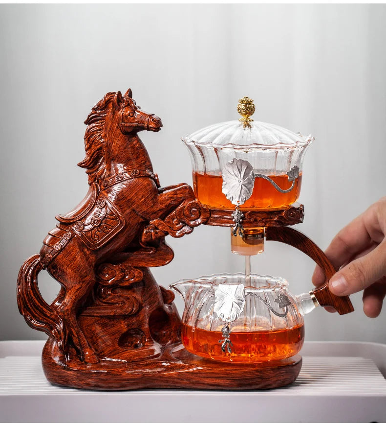 Heat-resistant Kungfu Tea Drinking Tea Set Creative Horse Teapot Full Automatic Glass Teapot Infuser Magnetic Water Diversion