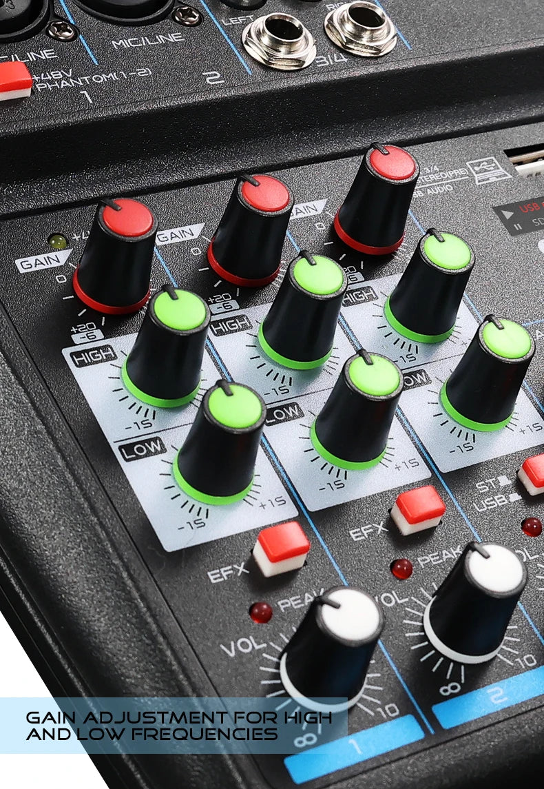 4 Channel DJ Audio Mixer With Bluetooth USB And 48V Phantom Power