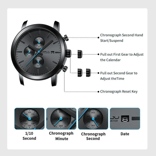 Luxury Man Watch High Quality Waterproof Chronograph Wristwatch Quartz Casual Clock relogio masculino