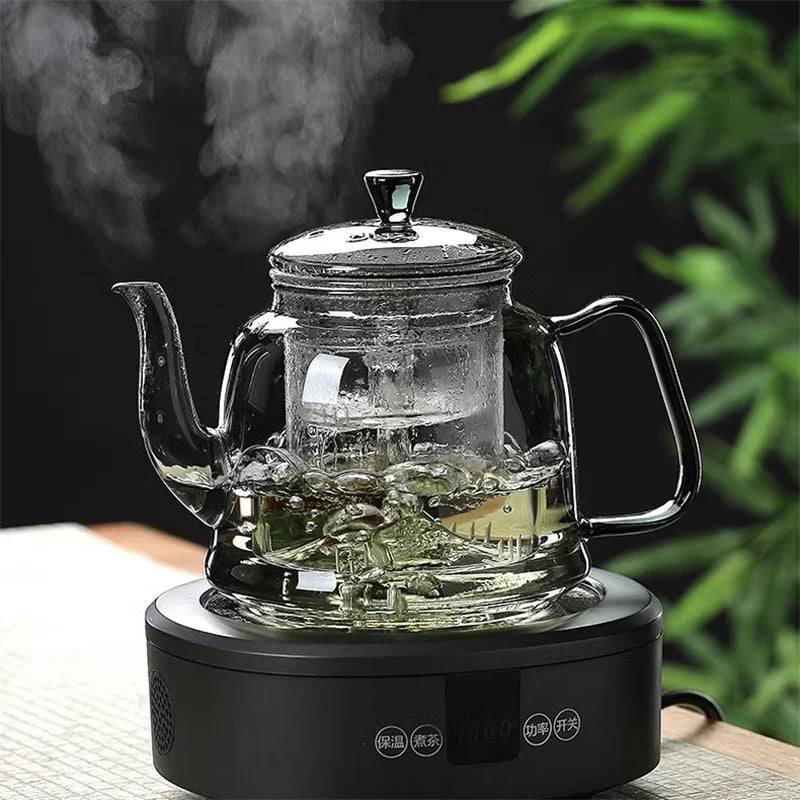 High Borosilicate Glass Teapot with Tea Strainer for Steaming and Boiling
