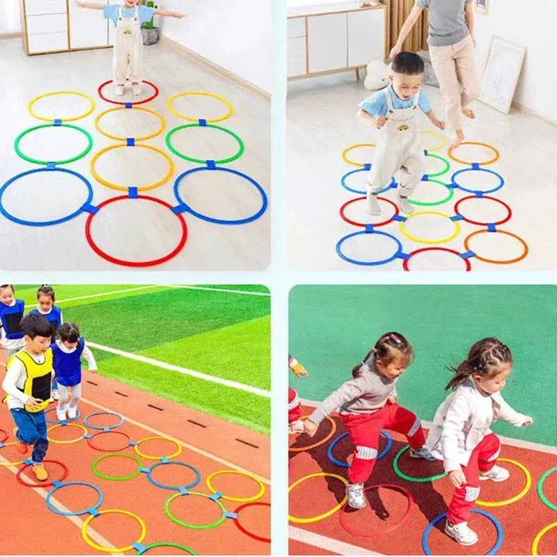 Outdoor s Funny Physical Training Sport Toys Lattice Jump Ring Set Game 10 Hoops 10 Connectors for Park Play Boys Girls