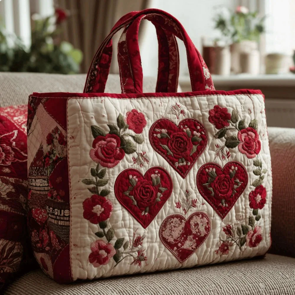 Cat Print Quilted Canvas Tote Bag Large Capacity Floral Shoulder Handbag