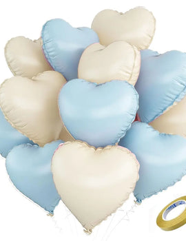 12Pcs Blue Pink Heart Balloons Pastel  Pink Blue Beige Foil Helium Balloon for  Shower Gender Reveal Twin Birthday Decor
