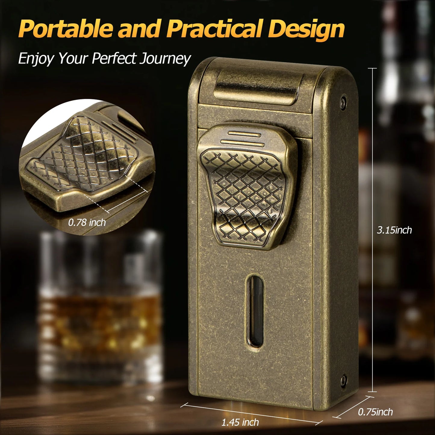 4 in 1 Cigar Lighter with Adjustable Jet Dual-Flame,Windproof Refillable Butane for Smoking,Cigar Gift for Men