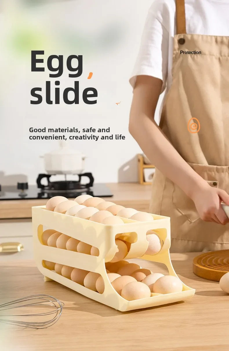 Automatic Rolling Egg Storage Box – Double Mouth Multi-Layer Slanted Egg Dispenser Tray
