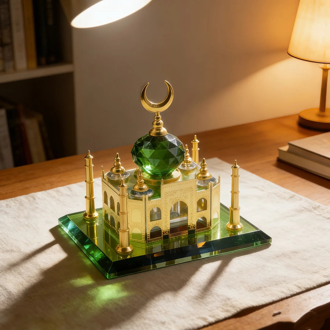 Islamic Decor Model Muslim Crystal Gilded Kaaba Model Islamic Handicraft Collectible Figurines for Car Home Desktop Decoration