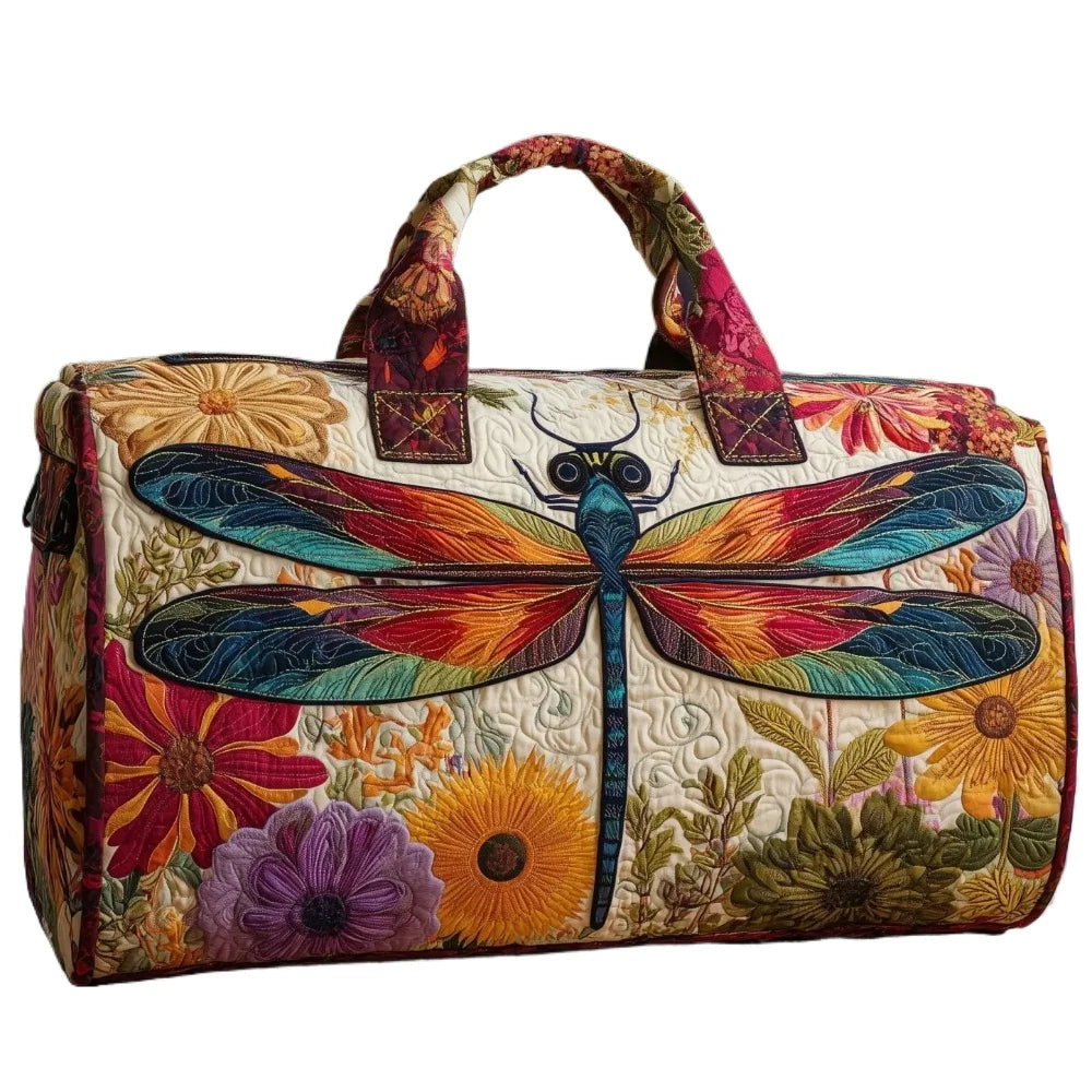 3D Printed Quilted Dragonfly Tote Bag Vibrant Butterfly Travel Bag Artistic Shoulder Bag Women Fashion Gym Yoga Overnight Bags