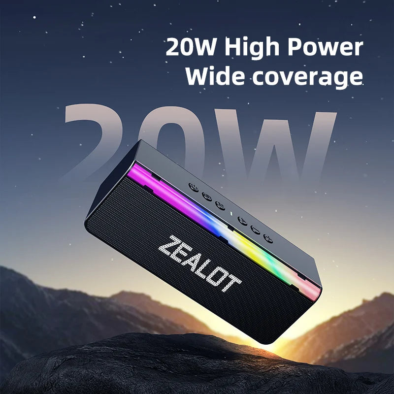 ZEALOT-S72 Portable Bluetooth-Compatible Speakers, Bass with Subwoofer, Wireless Sound Box, Waterproof TWS Boombox, 3000mAh, 20W