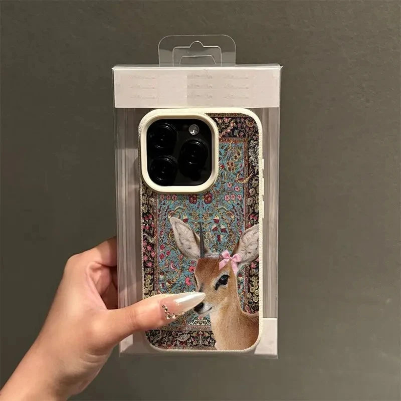 For iPhone 16 Case Vintage Deer Lichee Pattern Phone Cases for iPhone 14 15 16 17 Air Pro Max 16E XS XR Plus Soft Cover