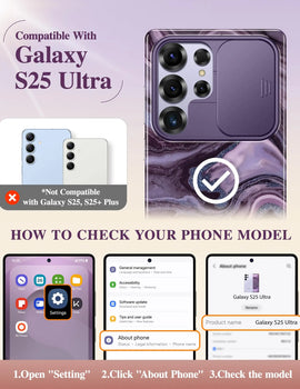 for Samsung Galaxy S25 Ultra Case with Slide Camera Cover Screen Protector Shockproof Drop Protection Marble Phone Cover