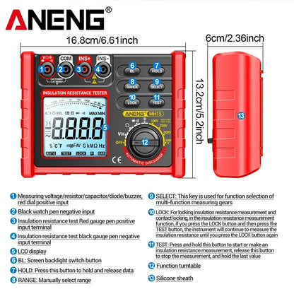 Digital Ohmmeter Insulation Resistance Meter 6000 Count Resistor Testers Capacitor Test Megohmmeter High Voltage Tool