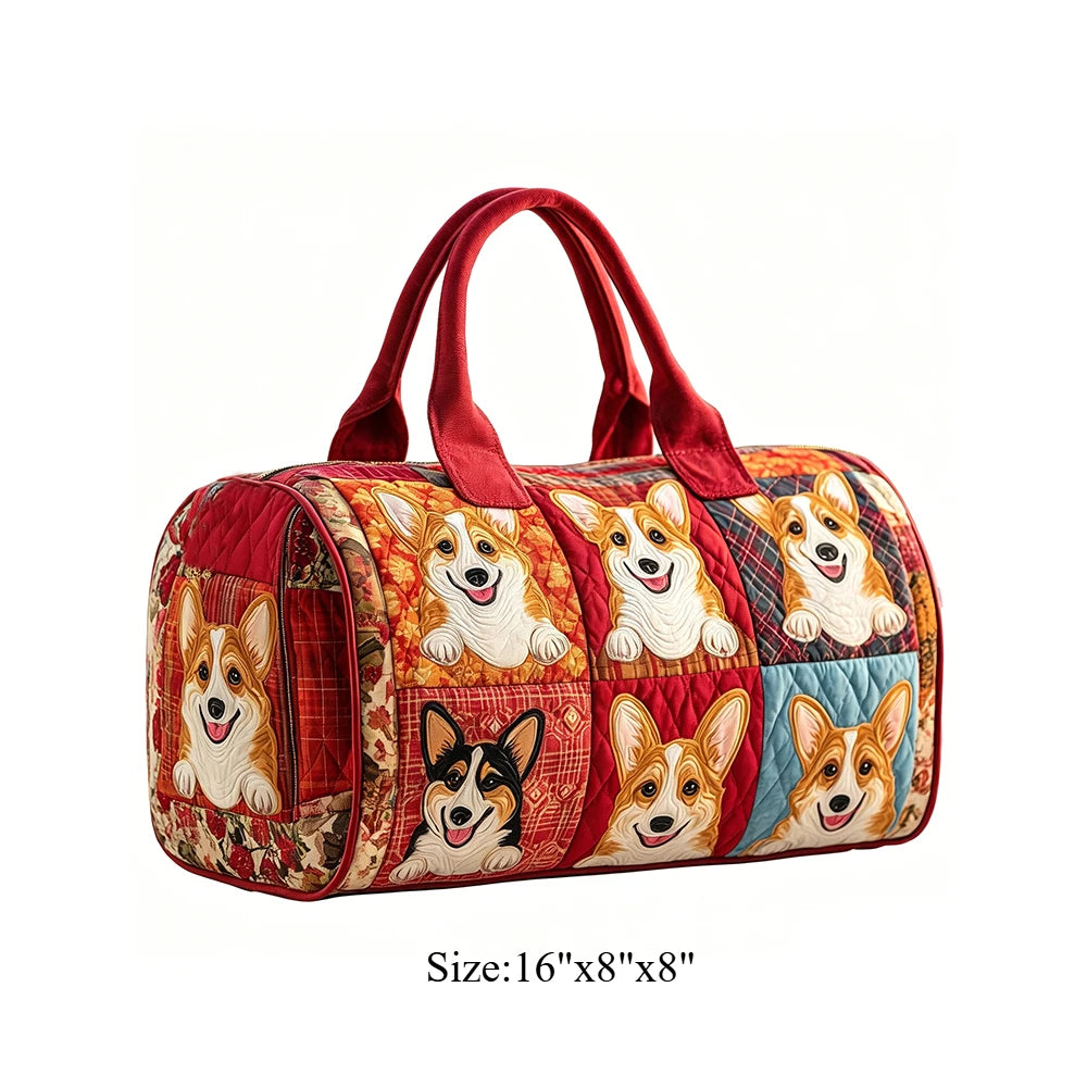 Corgi Dog Quilted Duffel Bag Women Weekender Bag 3D Animal Print Travel Tote Bag Summer Vacation Gym Overnight Luggage Pet Lover