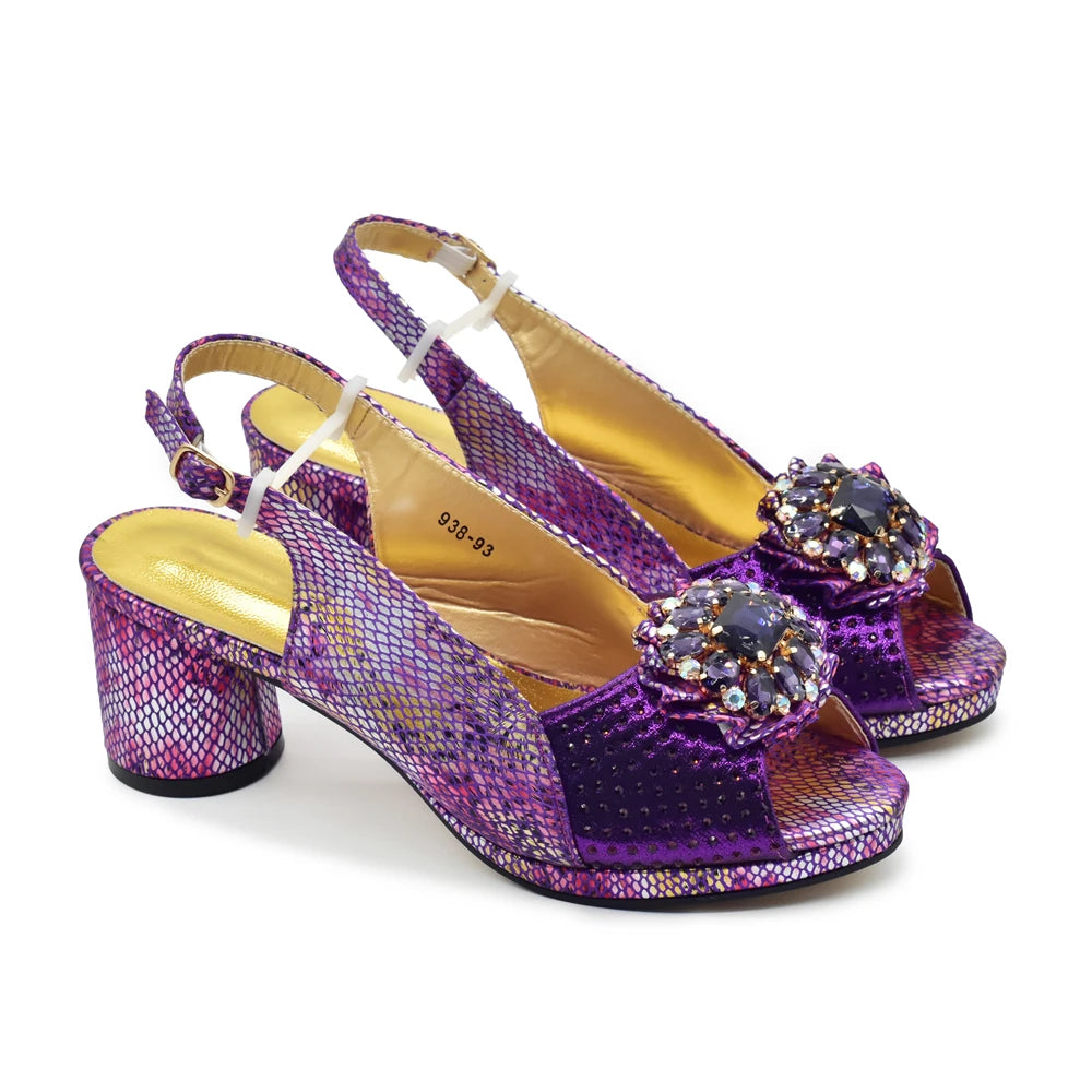 Purple Shoe and Bag Set for Party in Women  African Shoe and Bags Set for Party Elegant Rhinestone Wedding Shoes Bride