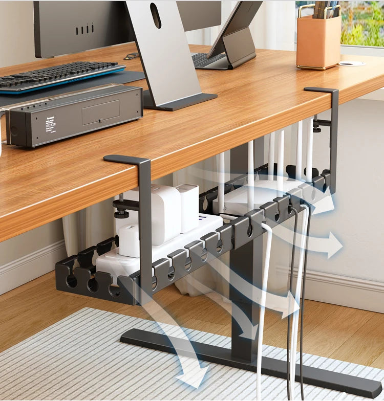 Under Desk Cable Management Tray, Extendable Sturdy Steel Under Desk Cord Hider Raceway,Power Strip Cord Holder Wire Management