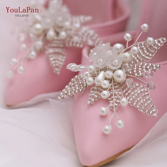 Wedding Flower Shoe Clip Pearl Shoe Buckle Bride Metal Shoes Ornaments Accessories Tiny Beaded Shoes Buckle