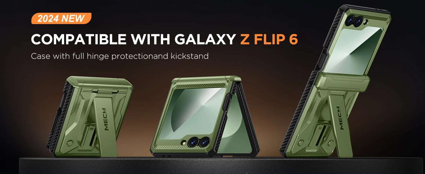 for Z Flip 6 Case with Kickstand Belt-Clip Hinge Protection Cover Screen Protector Military Grade Shockproof Phone Case