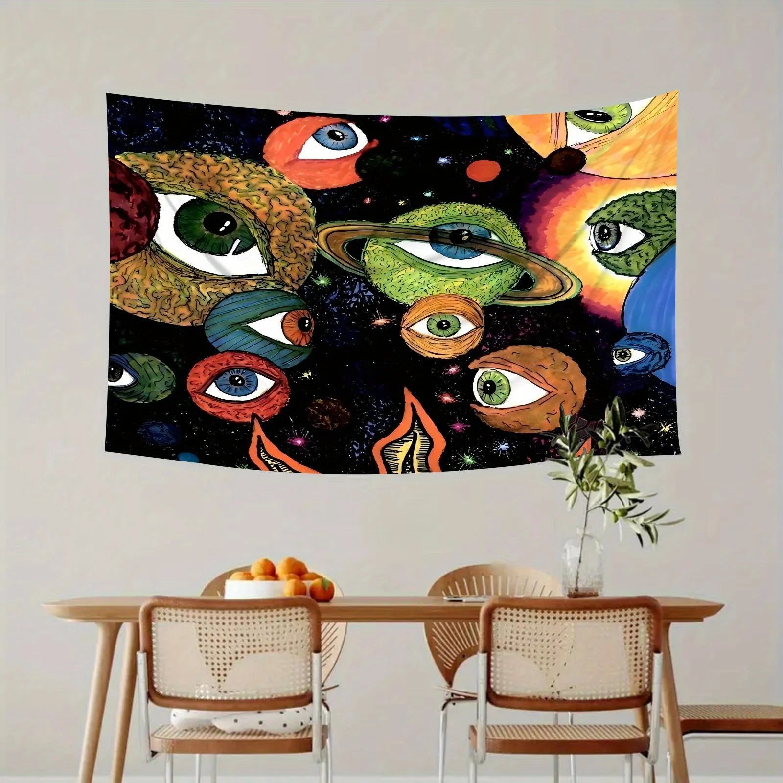Mystic Eye Starry Sky Tapestry Planetary Ring Eye Pattern Bohemian Restaurant Theme Living Room Feature Wall Room Decor