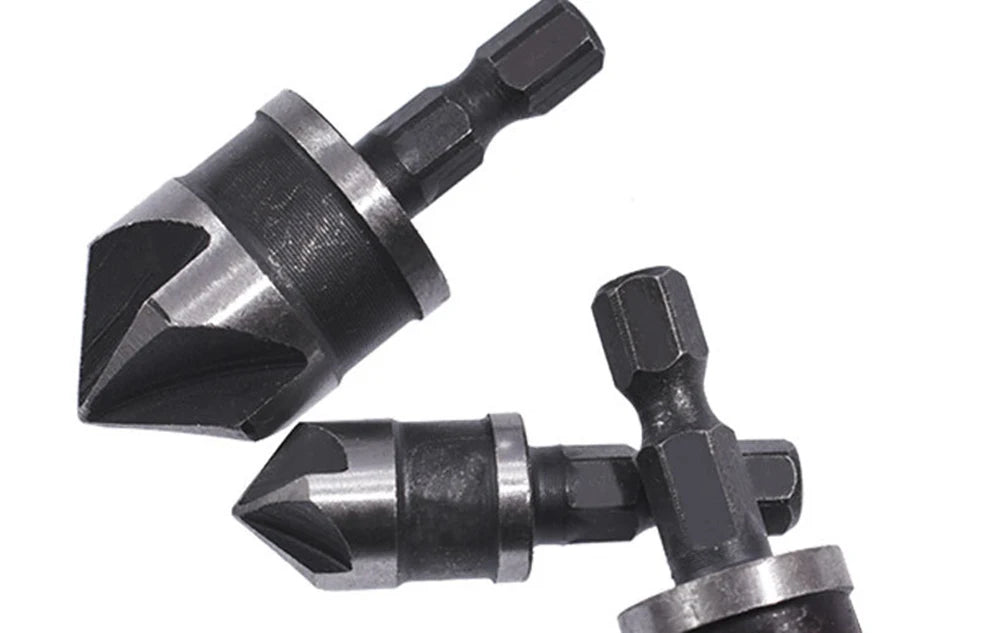 3pcs 90 Degree Hexagonal Handle 12/16/19mm 5-Flute Chamfering Tool Set WoodWorking Drill Bit Cutter Countersink Drill Bit Set