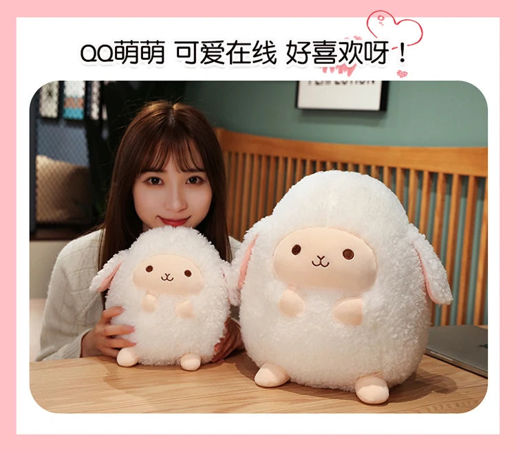 Cute Fluffy Sheep Plush Stuffed Animal Soft Round Pillow