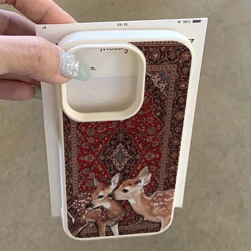 For iPhone 16 Case Vintage Deer Lichee Pattern Phone Cases for iPhone 14 15 16 17 Air Pro Max 16E XS XR Plus Soft Cover