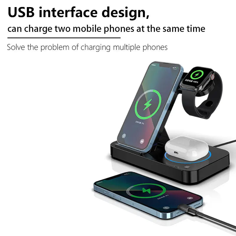 Portable Desktop Mobile Phone Wireless Charger Station 3In1 4 3 In One 3 In 1 Folding Megnetic Foldable 10W 15W Wireless Charger