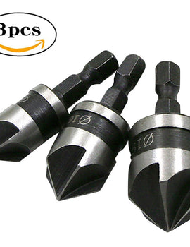 3pcs 90 Degree Hexagonal Handle 12/16/19mm 5-Flute Chamfering Tool Set WoodWorking Drill Bit Cutter Countersink Drill Bit Set