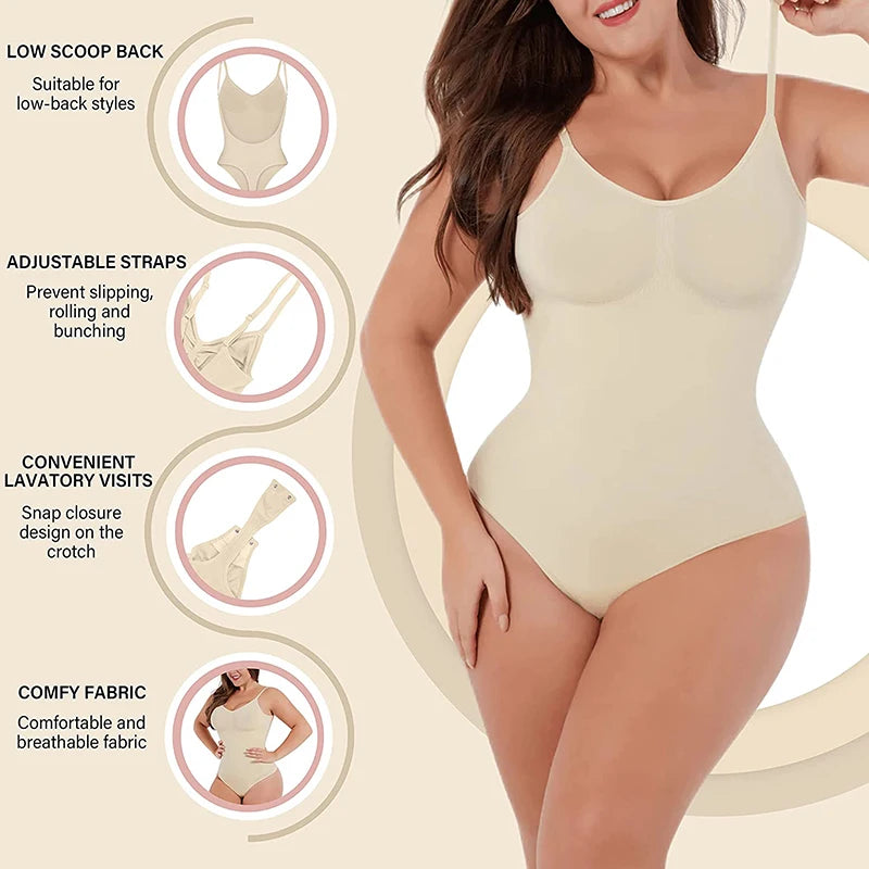 Women Backless Thong Bodysuit Shapewear – Tummy Control Slimming Corset