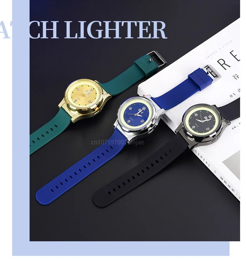 Night Light Watch Windproof True Dial Tungsten Wire Lighter Flameless Multif-unctional Luminous Watch Lighter Men's Gift