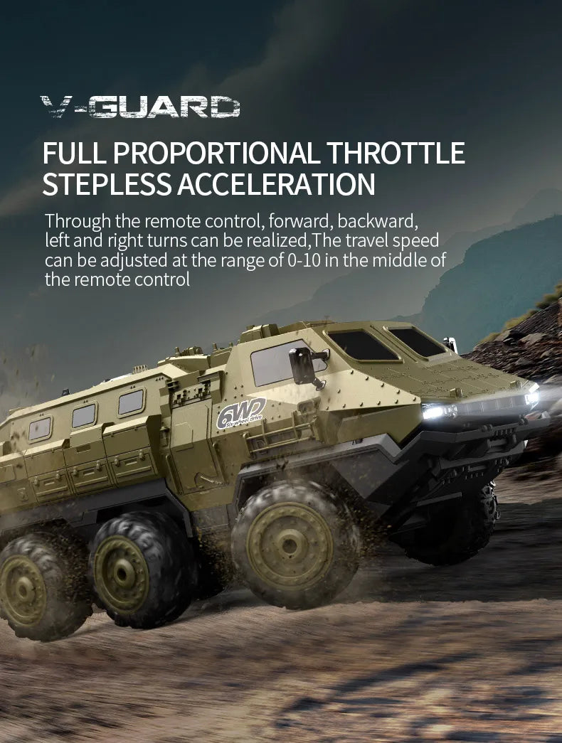 6WD Armored RC Car Simulation Military Transport Truck 360° Stunt High-speed Climbing 2.4G Remote Control Model Boy Toy