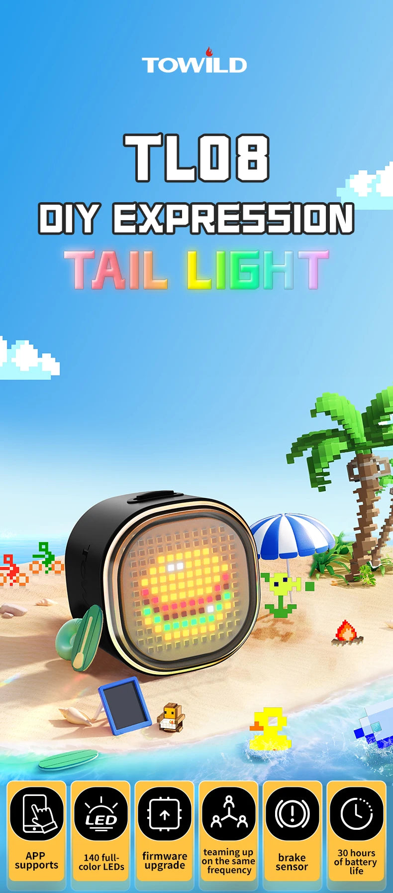 Intelligent Expression Taillight 140 Led Braking Sensor Bluetooth Bike Rear Light Customizable Bicycle Taillights