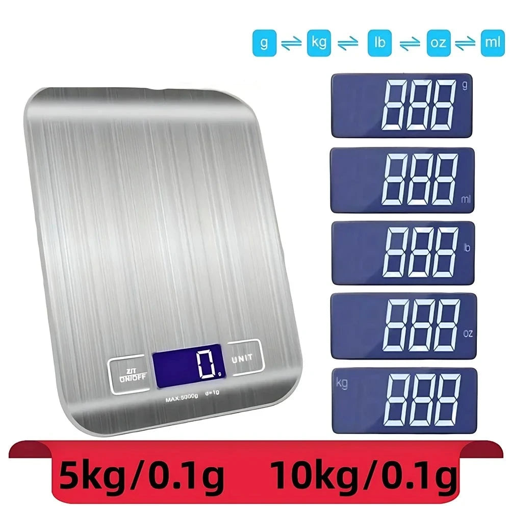 5/10KG Kitchen Scales Stainless Steel Weighing for Food Diet Postal Balance Measuring LCD Precision Electronic Scale