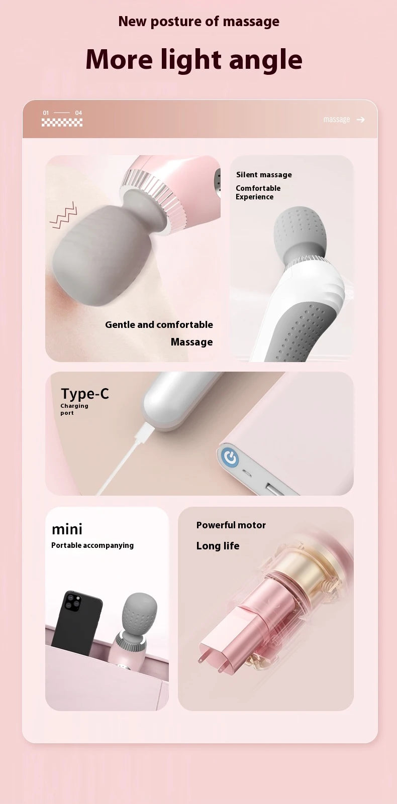 Deep Tissue Massage  USB Rechargeable Portable Full Body Muscle Massage 5-speed Adjustable Fascia  Pink and Black