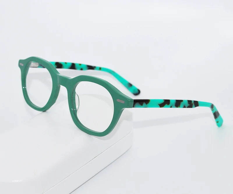 Small Size Retro Polygon Eyeglasses Green Luxury Acetate Eyewear Optical Prescription Frames