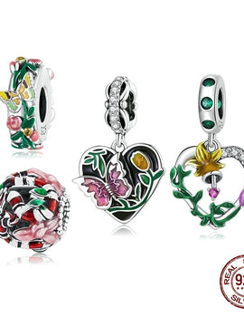 925 Sterling Silver Spring Summer Series Butterfly & Flower Bird Charm Beads Pendant