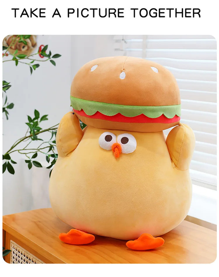 Cartoon Burger And Chicken Plush Toy Soft Throw Pillow