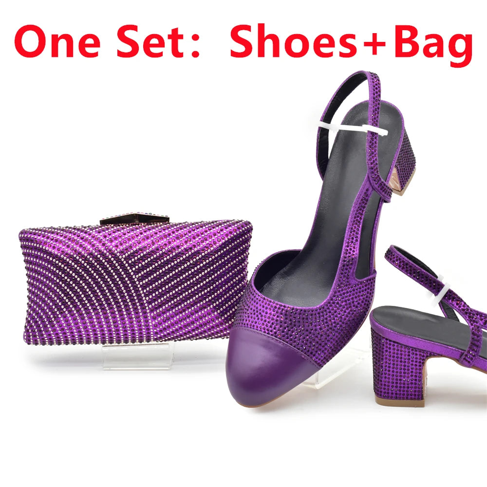 Silver Shoe and Bag Set for Party in Women Shoes and Bags Set for Women Italian African Women Wedding Shoes with Rhinestone