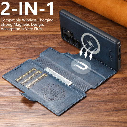 Magnetic Flip Wallet Case with Card Holder & Stand for Samsung Galaxy S26 Ultra / S25 / S24 / S23 – Faux Leather Wireless Charging Cover