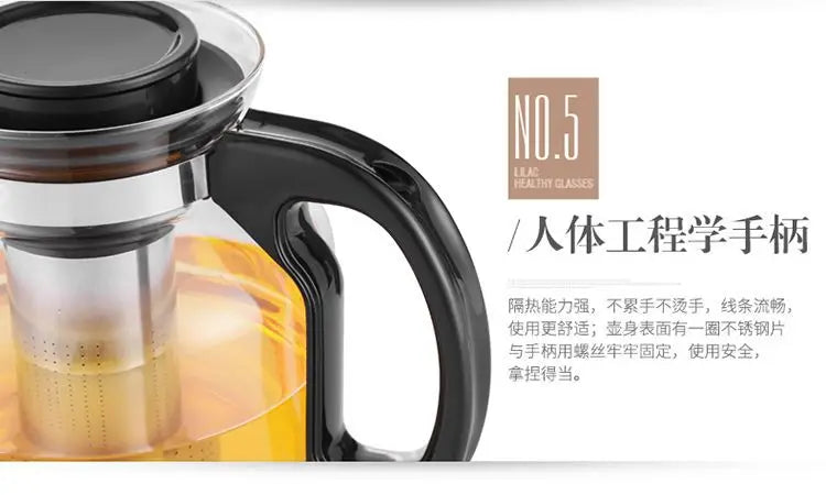 Heat Resistant Glass Teapot with Stainless Steel Strainer Large Capacity Tea Kettle 1.5L