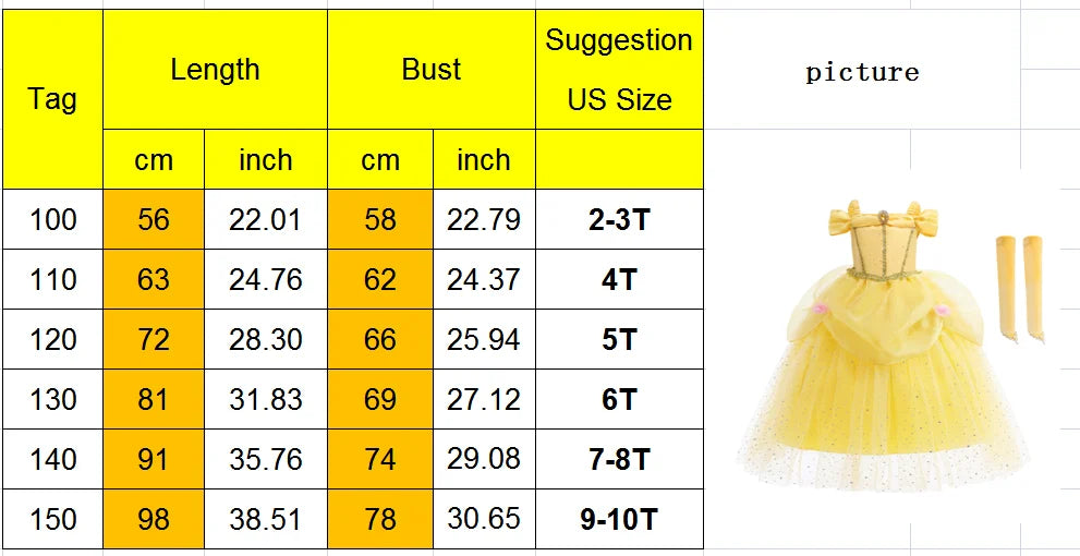 2025 Yellow Princess Dress For Girls Cosplay Carnival Costume Halloween Clothes Birthday Party Dresses Kids Birthday Clothing