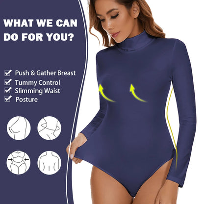 Bodysuit for Women Tummy Control Waist Shapers Long Sleeve Bodysuits High Collar Shapewear One-Piece Slimming Tops